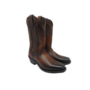 Laredo Men's 10" Cowboy Square Toe Leather Western Boots Dark Brown Size 9D